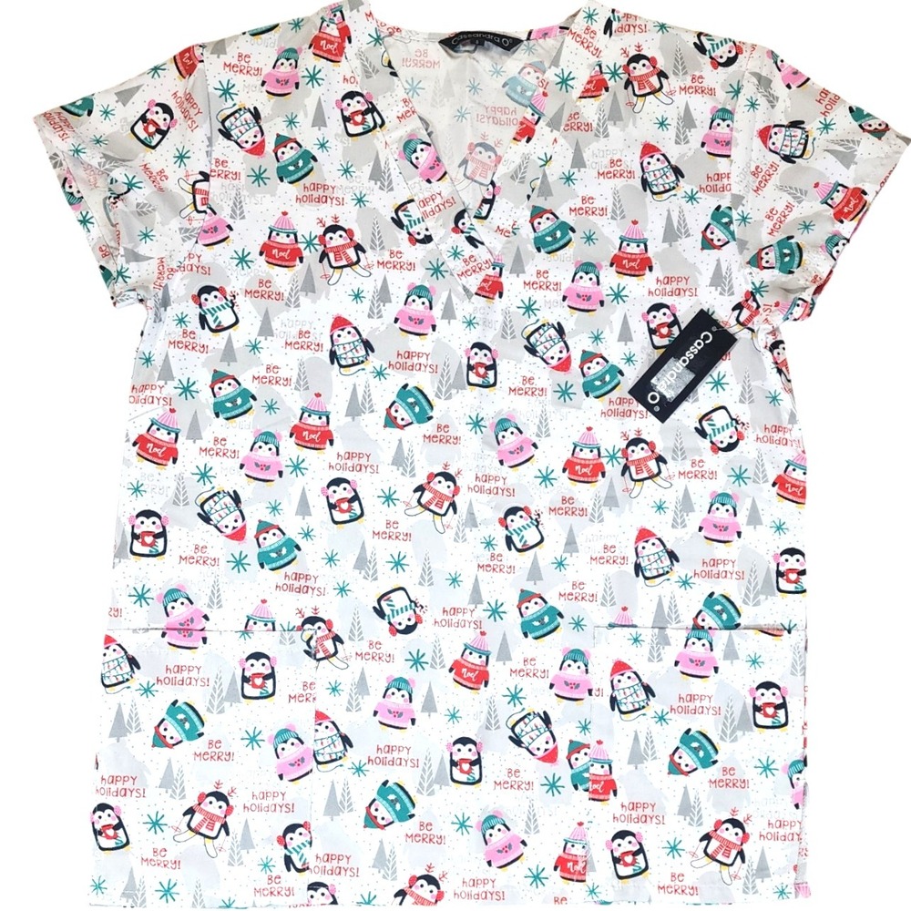Holiday Penguin Scrub Top Size S NWT 100%‎ Polyester